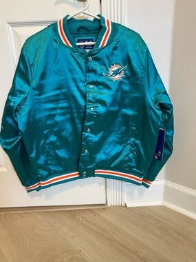 STARTER Teal Satin NFL Jacket with White & Orange Accents